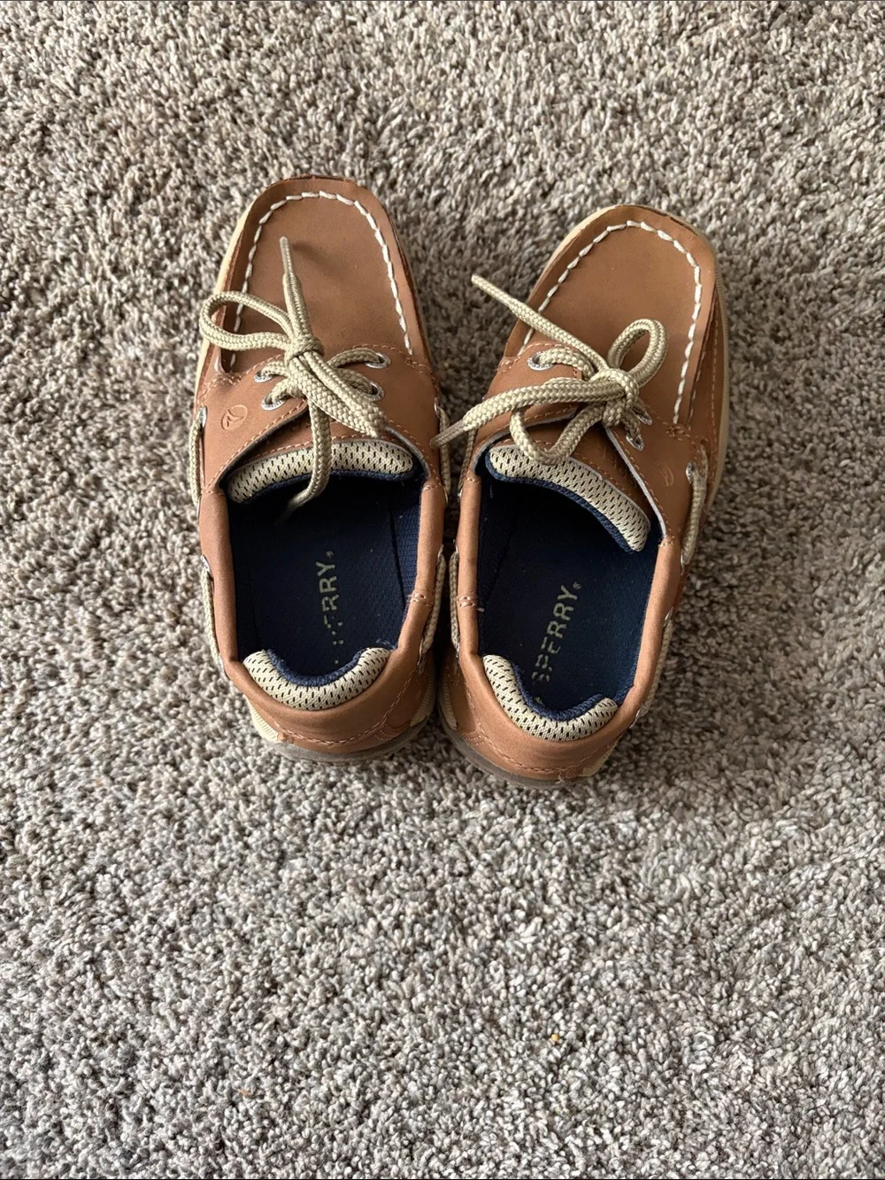 Sperry Kids Tan Leather Moccasin Boat Shoes with Beige Laces